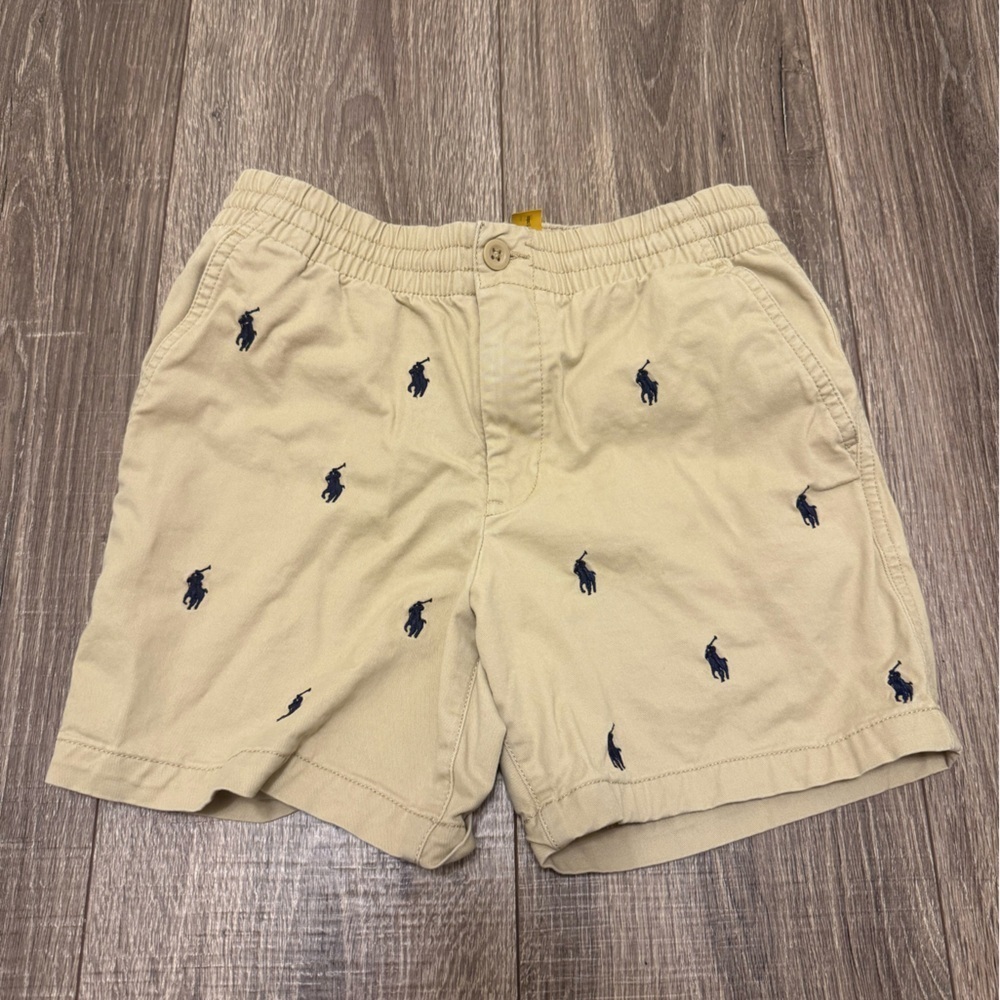 Polo Ralph Lauren Boys Beige Khaki Navy Blue Logo Shorts Size 10
